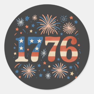 Vintage 1776 Amerikaanse vlag Vuurwerk 4 juli Ronde Sticker