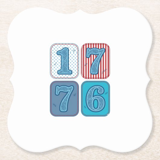 Vintage 1776 Patriottische Patchwork Kartonnen Onderzetters (Voorkant)