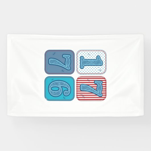 Vintage 1776 Patriottische Patchwork Spandoek (Horizontaal)