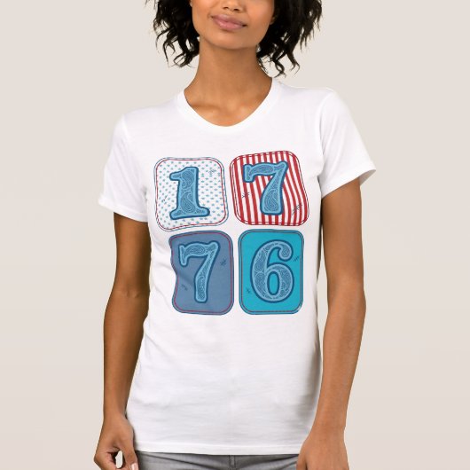 Vintage 1776 Patriottische Patchwork T-shirt (Voorkant)