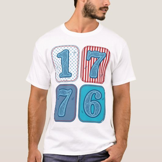 Vintage 1776 Patriottische Patchwork T-shirt (Voorkant)