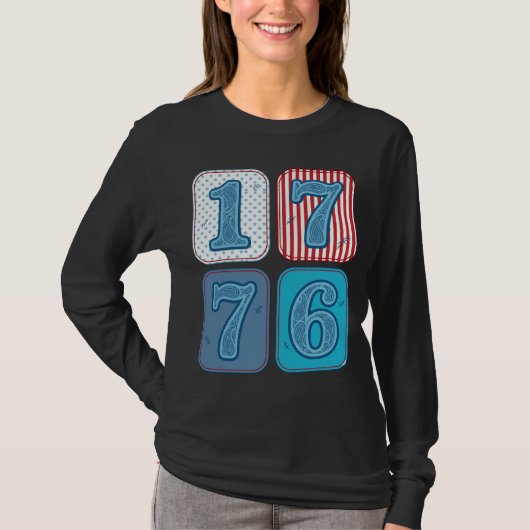 Vintage 1776 Patriottische Patchwork T-shirt (Voorkant)
