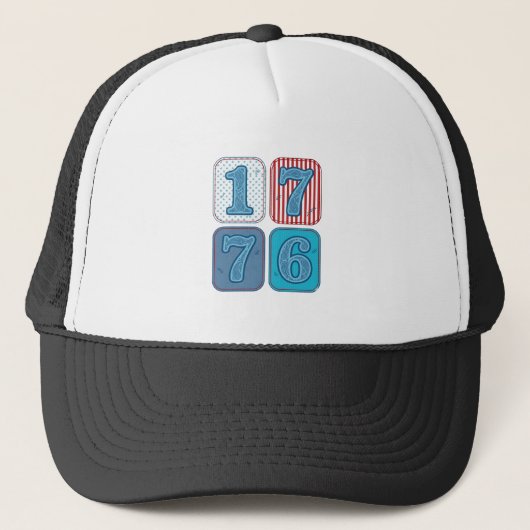 Vintage 1776 Patriottische Patchwork Trucker Pet (Voorkant)