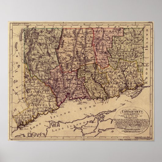 Vintage 1796 Connecticut-kaart Poster (Voorkant)
