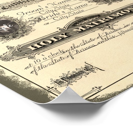 Vintage 1800: huwelijksakte poster (Hoek)