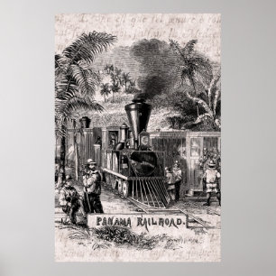 Vintage 1800 Panama Canal Railroad Train Sjabloon Poster