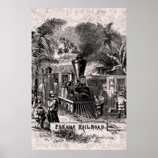 Vintage 1800 Panama Canal Railroad Train Sjabloon Poster (Voorkant)