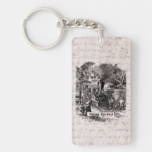 Vintage 1800 Panama Canal Railroad Train Sjabloon Sleutelhanger (Voorkant)