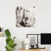 Vintage 1800s Chimpanzee Rabbit Monkey Chimp Poster (Thuiskantoor)