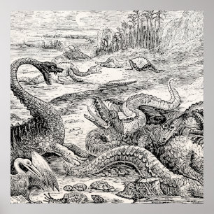 Vintage 1800s Dinosaur Illustration - Dinosaurs Poster