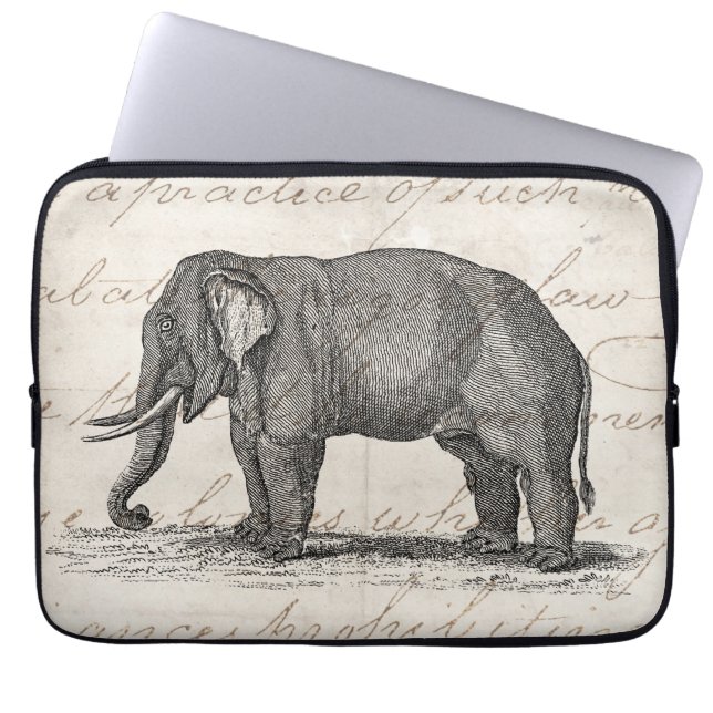 Vintage 1800s Elephant Illustration - Elephants Laptop Sleeve (Voorkant)