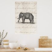 Vintage 1800s Elephant Illustration - Elephants Poster (Keuken)