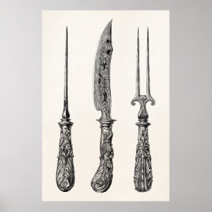 Vintage 1800s Knife Fork Pick Kitchen Cutlery Poster