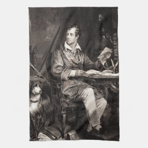Vintage 1800s Lord Byron Portrait Victoriaans dich Theedoek