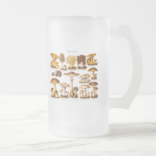 Vintage 1800s Paddenstoelenvariëteit Sjabloon Matglas Bierpul (Rechts)