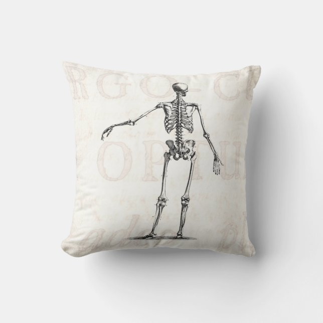 Vintage 1800s Skelet Antiek anatomie skeletten Kussen (Voorkant)