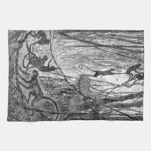 Vintage 1800s Spider Monkeys Oerwoud Monkey Theedoek (Horizontaal)
