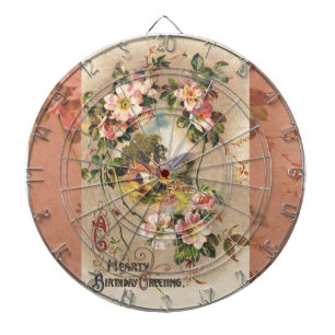 Vintage 1800s Victoriaanse verjaardags bloemrijke Dartbord