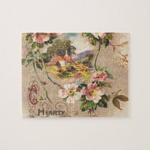 Vintage 1800s Victoriaanse verjaardags bloemrijke Legpuzzel