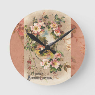 Vintage 1800s Victoriaanse verjaardags bloemrijke  Ronde Klok