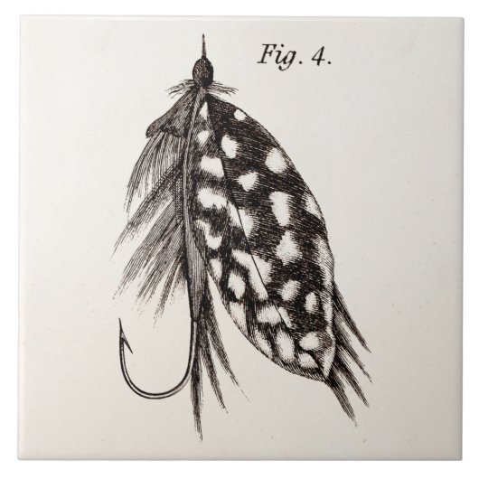 Vintage 1800s Vliegende vliegen Oude haken Tegeltje (Voorkant)