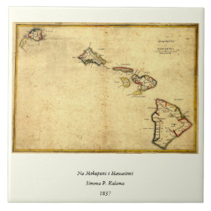 Vintage 1837 Hawaii-kaart - Hawaiiaanse eilanden Tegeltje