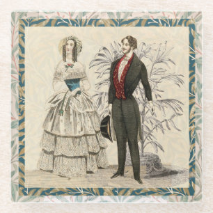 Vintage 1844 Victoriaanse Huwelijksillustratie Glazen Onderzetter