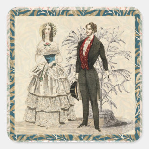 Vintage 1844 Victoriaanse Huwelijksillustratie  Vierkante Sticker