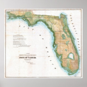 Vintage 1848 Kaart van Florida Poster