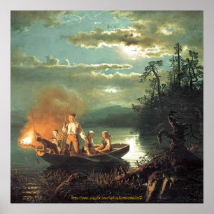 "Vintage-1851-nachtvisserij door harpoon Poster