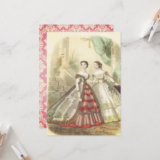 Vintage 1860 Vrouwen Kaart (Voorkant / Achterkant in situ)