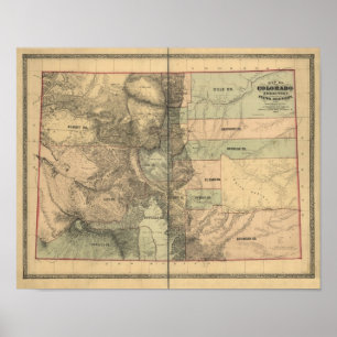 Vintage 1862 Kaart Colorado Territory Poster