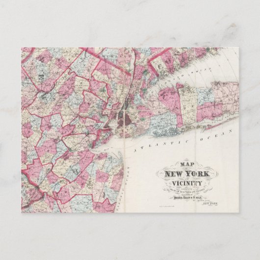 Vintage 1868 Kaart van New York (Voorkant)