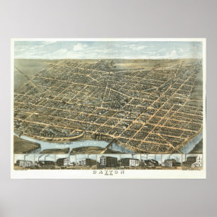 Vintage 1870 Dayton Ohio Uitzicht Poster
