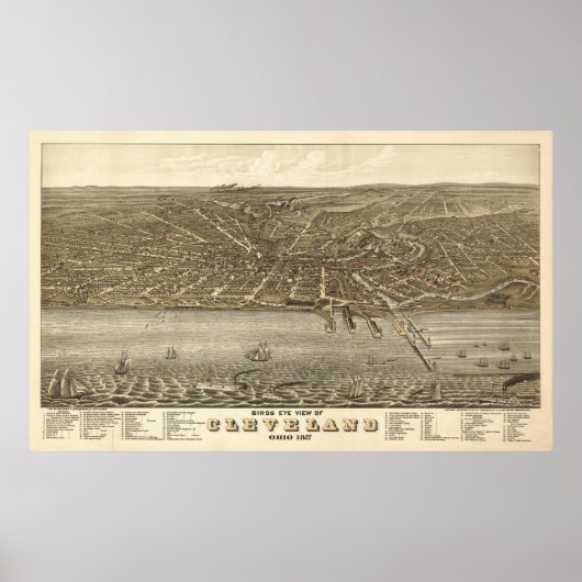 Vintage 1877 Cleveland Ohio Uitzicht Poster (Voorkant)