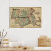 Vintage 1879 Massachusetts & Rhode Island Map Poster (Keuken)