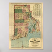 Vintage 1880 Rhode Island Map Poster (Voorkant)