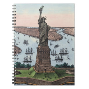 Vintage 1885 Standbeeld Liberty NYC Haven Kunst Notitieboek