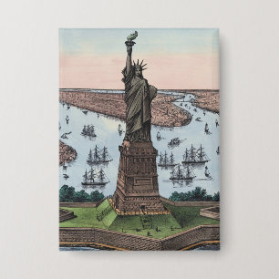 Vintage 1885 Standbeeld van de Vrijheid NYC Haven Button