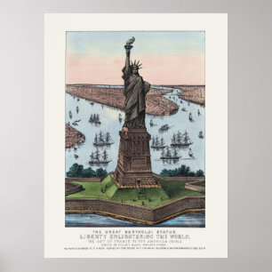Vintage 1885 Standbeeld van de Vrijheid NYC Haven  Poster