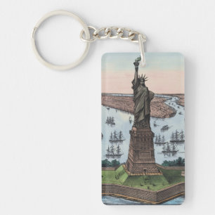 Vintage 1885 Standbeeld van Liberty NYC Haven Kuns Sleutelhanger