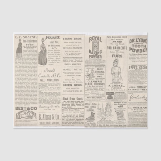 Vintage 1889 Reclame Tissuepapier (Voorkant)