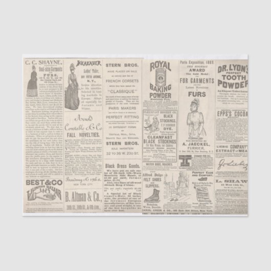 Vintage 1889 Reclame Tissuepapier (Voorkant)
