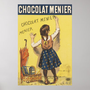 Vintage 1892 Chocolat Menier Franse Meisje Kunst Poster