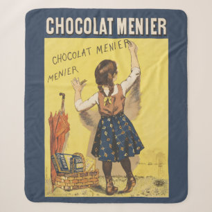Vintage 1892 Chocolat Menier Franse Meisje Kunst Sherpa Deken