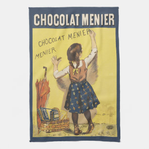 Vintage 1892 Chocolat Menier Franse Meisje Kunst Theedoek