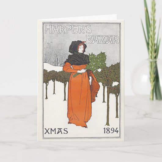 Vintage 1894 Harpers Magazine Kerstkaart Feestdagen Kaart (Voorkant)