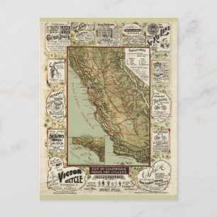 Vintage 1895 Californische fietsenfietskaart Briefkaart