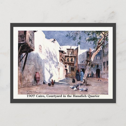 Vintage 1900 Egyptische Caïro Courtyard Hanafieh Briefkaart (Voorkant)