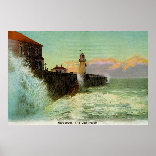 Vintage 1900 Hartlepool De vuurtoren Poster (Voorkant)